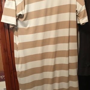 Bombom Beige/Tan Striped Short Sleeve Dress